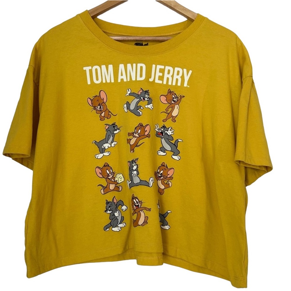 Tom & Jerry Mustard Yellow‎ Cropped short Sleeve Shirt size 2XL,y2k,90’s,fashion